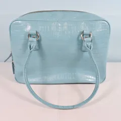 【大清水79-5-0128】HAMANO クロコ型押し スクエアハンドバッグ パテントレザー ライトブルー