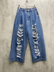 Emsexcite エムズエキサイト ダメージ加工 ワイド デニムパンツ sizeM/青 ■◇レディース