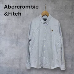Abercrombie&Fitch シグネチャーアイコンオックスフォードシャツ ストレッチ 長袖ボタンダウンシャツ ヘラジカ エルフ アイコン刺繍 ムース刺繍 Mサイズ メンズ 淡いブルー アバクロンビーアンドフィッチ アバクロ