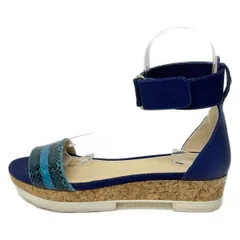 JIMMY CHOO(ジミーチュウ) パンプス 39 レディース - ライトブルー×黒×ブルー オープントゥ/ウェッジソール レザー