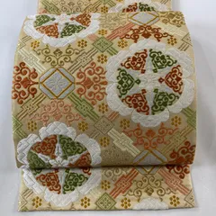 【在庫一掃】 袋帯 美品 秀品 華文 幾何学模様 金糸 金色 六通 正絹 【中古】