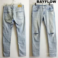 BAYFLOW　ベイフロー　スリムスキニーデニムパンツ　W77cm / W28　ストレッチ　クラッシュ加工　メンズ　アイスブルー