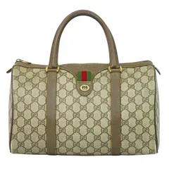 本物 グッチ GUCCI オールドグッチ シェリーライン GGスプリーム ミニ ボストンバッグ ハンドバッグ ベージュ ブラウン Shelly Line バッグ 中古・