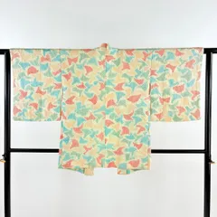 【在庫一掃】 羽織 身丈78cm 裄丈63cm S 幾何学模様 地紋 総絞り 薄黄 正絹 美品 秀品 【中古】