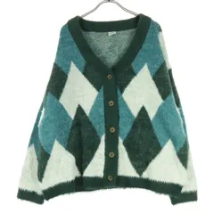 niko and... ニコアンド アーガイル柄 長袖 シャギー ニットカーディガン F グリーン系 レディース 古着