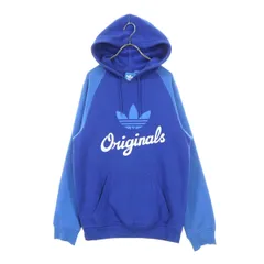 adidas アディダス 裏起毛 フロントプリント 長袖 パーカー S ブルー トレフォイルロゴ レディース 古着
