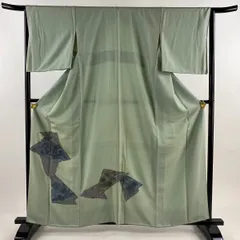 【在庫一掃】 付下げ 身丈160.5cm 裄丈65cm M 袷 鴛鴦 草花 刺繍 銀彩 薄緑 正絹 秀品 【中古】