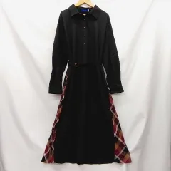 【新品・タグ付き】BLUELABELCRESTBRDGE ブルーレーベルクレストブリッジ シャツワンピースサイドプリーツ ブラック 38（M相当） ◇〇☆