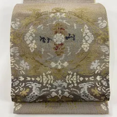 【在庫一掃】 袋帯 美品 名品 紬地 草花 動物 刺繍 箔 灰茶 六通 正絹 【中古】