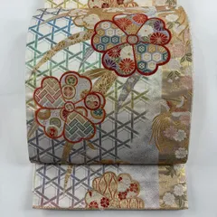 【在庫一掃】 袋帯 秀品 桜 鳳凰 金糸 ラメ箔 白 全通 正絹 【中古】