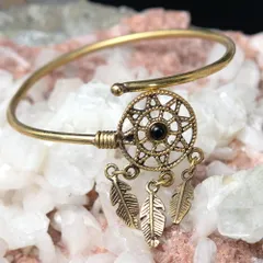 トライバル・フェザーの天然石入りシンプルブレス / ブレスレット 天然石 パワーストーン アクセサリー 腕輪 ゴールド 