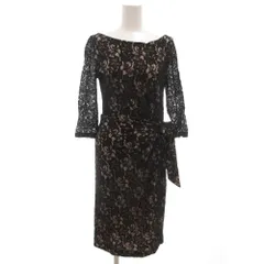 ダイアンフォンファステンバーグ DIANE von FURSTENBERG 総レースワンピース 七分袖 ひざ丈 リボン 2 黒 ブラック ピンク /GV ■GY18