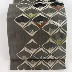 【在庫一掃】 【美品】 袋帯 名品 花 金糸 灰色 六通 正絹 【中古】