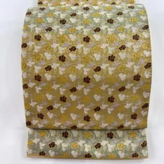 【在庫一掃】 【美品】 袋帯 名品 花唐草 金糸 ベージュ 六通 正絹 【中古】