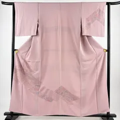 【在庫一掃】 付下げ 身丈158cm 裄丈62cm S 袷 鳳凰 草花 刺繍 ピンク 正絹 名品 【中古】