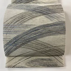 【在庫一掃】 【美品】 袋帯 名品 幾何学 箔 灰白 六通 正絹 【中古】