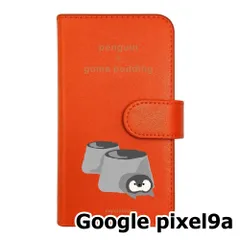 【新品未使用】Google pixel9a スマホケース 手帳型 (色：オレンジ×柄：ペンギン黒ごまプリン)moimoikka ペンギン 食べ物 動物 flip2-pixel9a-or-20133