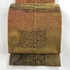 【在庫一掃】 袋帯 名品 金砂麗姿 源氏香 幾何学 金糸 金色 全通 正絹 【中古】
