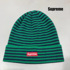 シュプリーム ビーニー ニット帽 ボックスロゴ コットン92% ライクラ8% グリーン ネイビー ボーダー メンズ FREE ISItems【USED】【古着】【中古】50151896