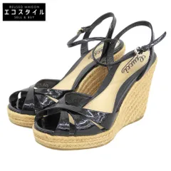GUCCI グッチ マイクログッチシマ パテントレザー ウェッジソール サンダル シューズ レディース 黒 ブラック37 1/2 291096 37 1/2