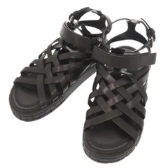 未使用品 プラダ サイズ37 レザー ブラック サンダル メッシュサンダル 黒 1112 PRADA