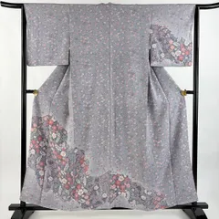 【在庫一掃】 付下げ 身丈156cm 裄丈63cm S 袷 辻が花柄 ぼかし 灰紫 正絹 名品 【中古】
