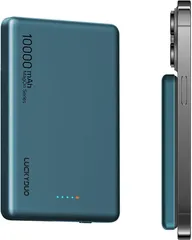 LUCKYDUO Magon モバイルバッテリー 10000mAh 12MM 軽量薄型 マグネット PD20W USB-c出力 ワイヤレス出力 15W for Android/7.5W LED残量表示 (ダーク・シーグリーン)