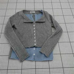 ◇ Θ ミエット miette REW18103 リブニットカーディガン グレー系×ブルー系 レディース E  【1601210012334】