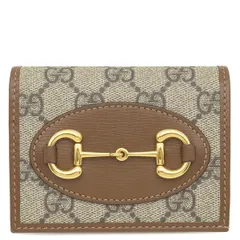 グッチ GUCCI 二つ折り財布 ホースビット 1955 スモールウォレット レザー GGスプリームキャンバス ベージュ×ダークブラウン ゴールド金具 コンパクト  ‎621887 FAD6L 9758 【箱】【中古】