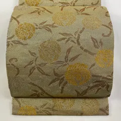 【在庫一掃】 【美品】 袋帯 名品 落款 鳥 唐草 金銀糸 茶色 六通 正絹 【中古】