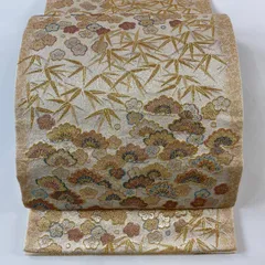 【在庫一掃】 袋帯 名品 松竹梅 金銀糸 箔 金色 六通 正絹 【中古】