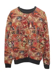 ザラ ZARA 総柄 ジャガード スウェット 長袖 トレーナー M レッド トップス