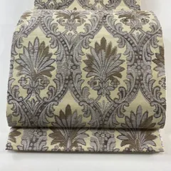 【在庫一掃】 【美品】 袋帯 名品 金唐 草花 ベージュ 六通 正絹 【中古】