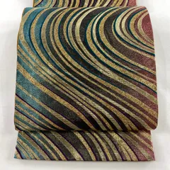 【在庫一掃】 【美品】 袋帯 名品 振袖向き 流水 箔 金色 六通 正絹 【中古】