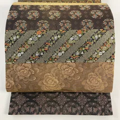 【在庫一掃】 袋帯 名品 灰紫 全通 正絹 【中古】