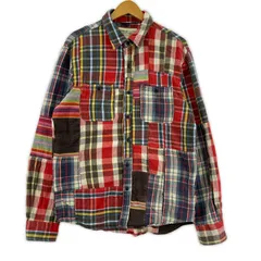 DENIM&SUPPLY Ralph Lauren デニム アンドサプライ ラルフローレン チェック パッチワーク長袖シャツ sizeM/レッド