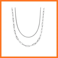 【新品】 [Moonstan] ネックレス チェーンネックレス 2連 レディース 人気 ゴールド シルバーサージカルステンレス 金属アレルギー対応 2点セット シンプル プレゼント ギフト (シルバー) 0