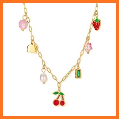 【新品】 [Deelfel] ネックレス レディース ステンレス チェリーペンダント フルーツチャーム付き カラフル 可愛い アクセサリー キュート ガーリー 日常使い 誕生日 プレゼント 1