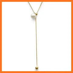 【新品】 [ジュエル ボックス] JewelVOX ネックレス レディース ロング パール Y字 サージカルステンレス 金属アレルギー対応 大人 おしゃれ (ゴールド) 0