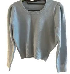 パフ クロップド ニット スカイブルー