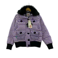 le coq sportifルコックスポルティフ   タグ付き　ファー付きダウンジャケット size表記なし/パープル×ホワイトｘストライプ