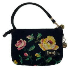FEILER フェイラー 花柄ハンドバッグ/ブラック×ピンク×グリーン