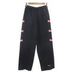 プーマ PUMA 美品 ジャージ パンツ SS 紺 ネイビー ロゴプリント クロップド丈 ウエストゴム /SJ ■GY60