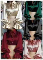 ブラウス 即購入OK レディース トップス バルーンスリーブ フリル袖 長袖 ボリューム袖 シャツ カジュアル きれいめ 可愛い フォーマル sanzhier06