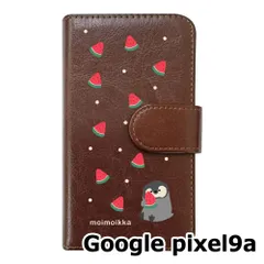 【新品未使用】Google pixel9a スマホケース 手帳型 (色：ブラウン×柄：ペンギンとスイカ)moimoikka ペンギン 動物 flip2-pixel9a-br-20139
