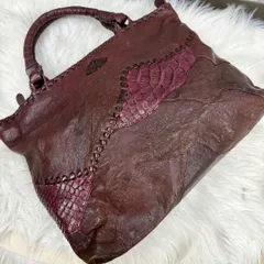 IBIZA イビサ レザーハンドバッグ トートバック ロゴパッチワーク 再構築革鞄 日本製 JAPAN ワイン