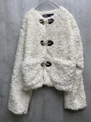 美品 ZARA ザラ ロブスタークラスプ フェイクボア ジャケット sizeUSA S/白 ◆■◎レディース