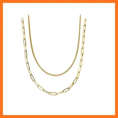 【新品】 [Moonstan] ネックレス チェーンネックレス 2連 レディース 人気 ゴールド シルバーサージカルステンレス 金属アレルギー対応 2点セット シンプル プレゼント ギフト (ゴールド) 0