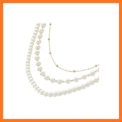 【新品】 [RAKUMIKA] [イメージコンサルタント監修] パール ネックレス レディース 長め [2色ｘ3連ｘ55cm] アクセサリー おしゃれ 冠婚葬祭 結婚式 パーティー 母の日 卒業式 入学式 披露宴 (ゴールド) 1