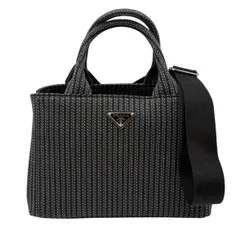 ♪3844 プラダ ハンドバッグ カナパ デニム キャンバス トライアングルロゴ 2WAY ショルダー 1BG439 ステッチ ストライプ PRADA